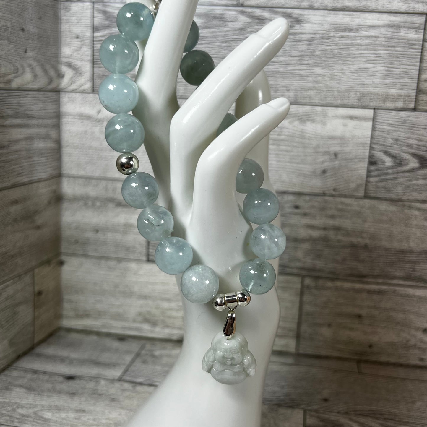 Aquamarine Stretch Bracelet With Jade Charm