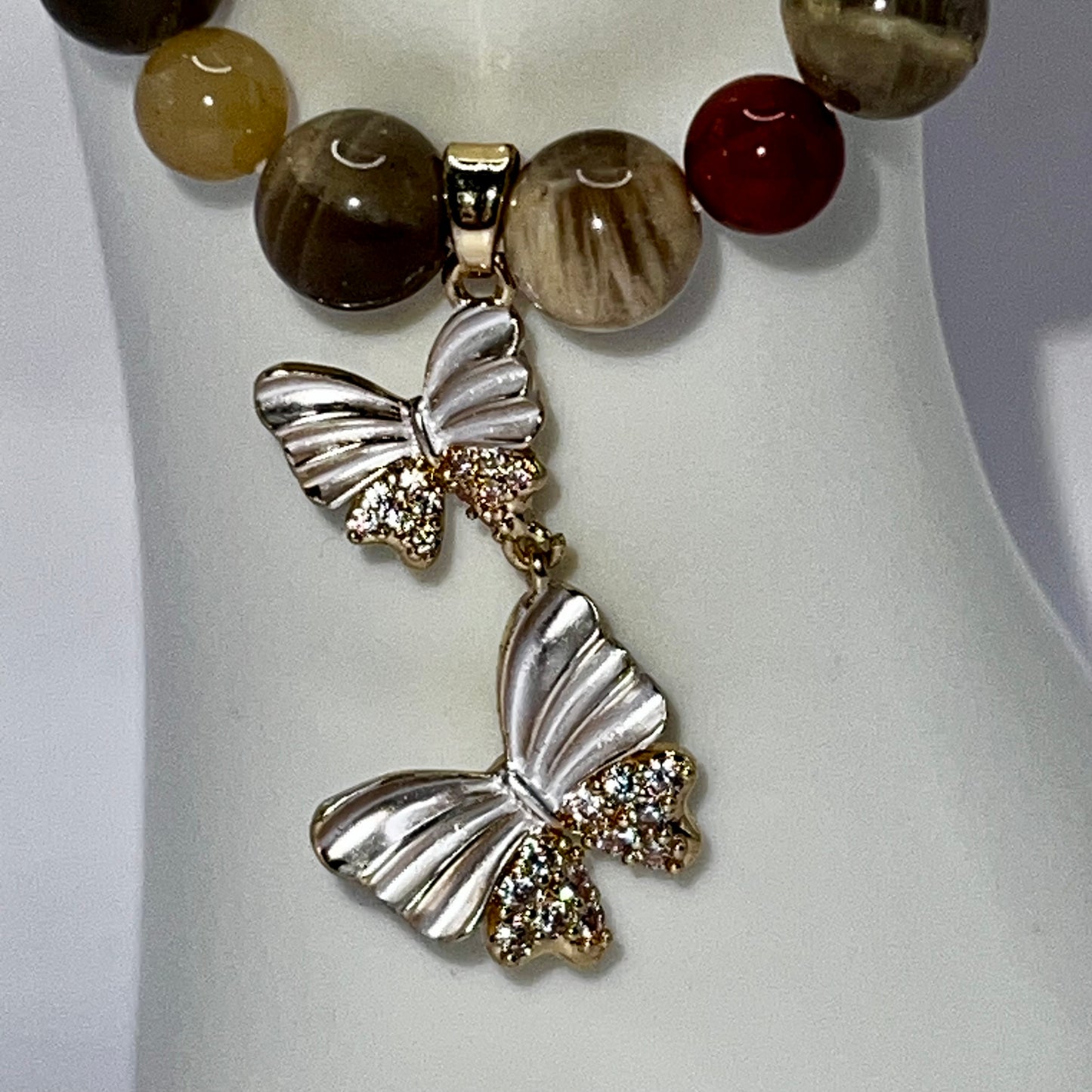 Polychrome Jasper Bracelet with Butterflies