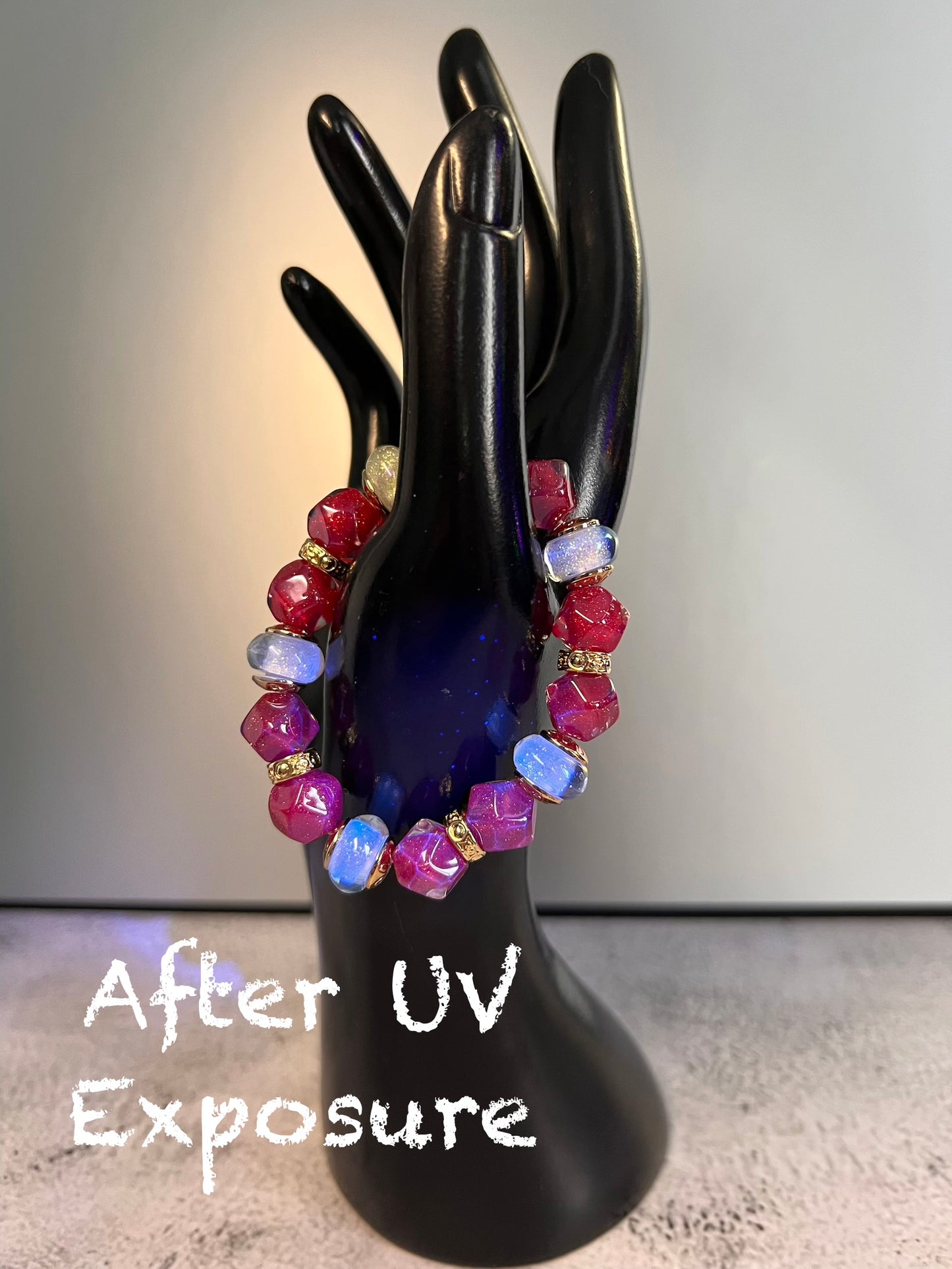 Deep Red and Iridescent Color Changing Stretch Bracelet