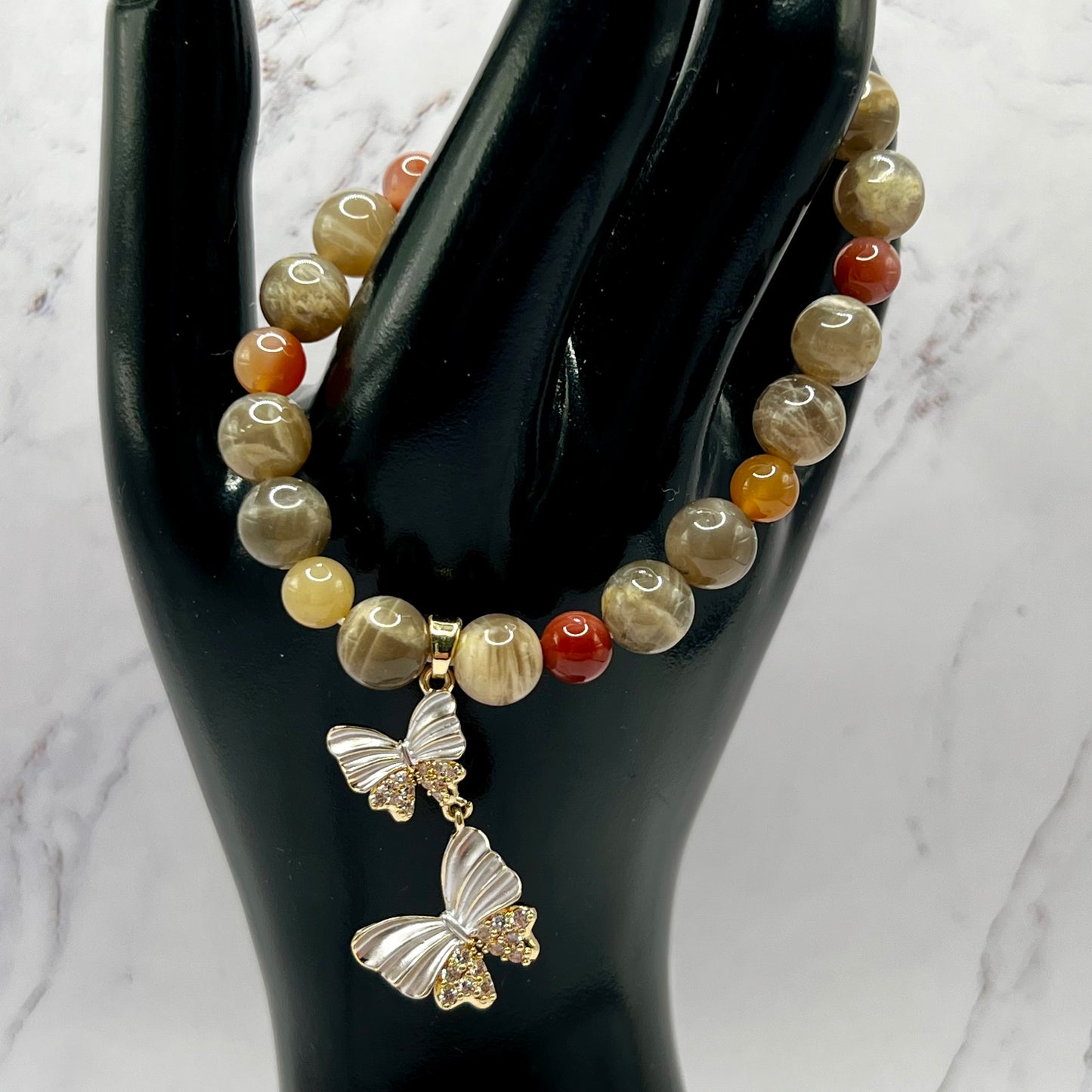 Polychrome Jasper Bracelet with Butterflies