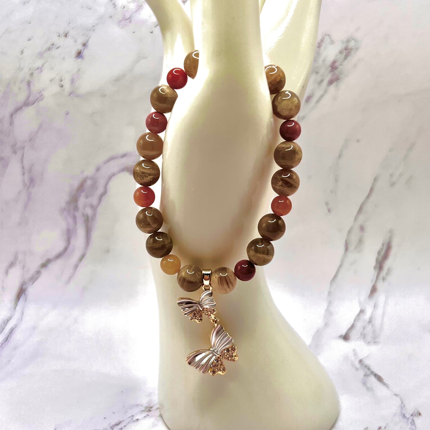 Polychrome Jasper Bracelet with Butterflies