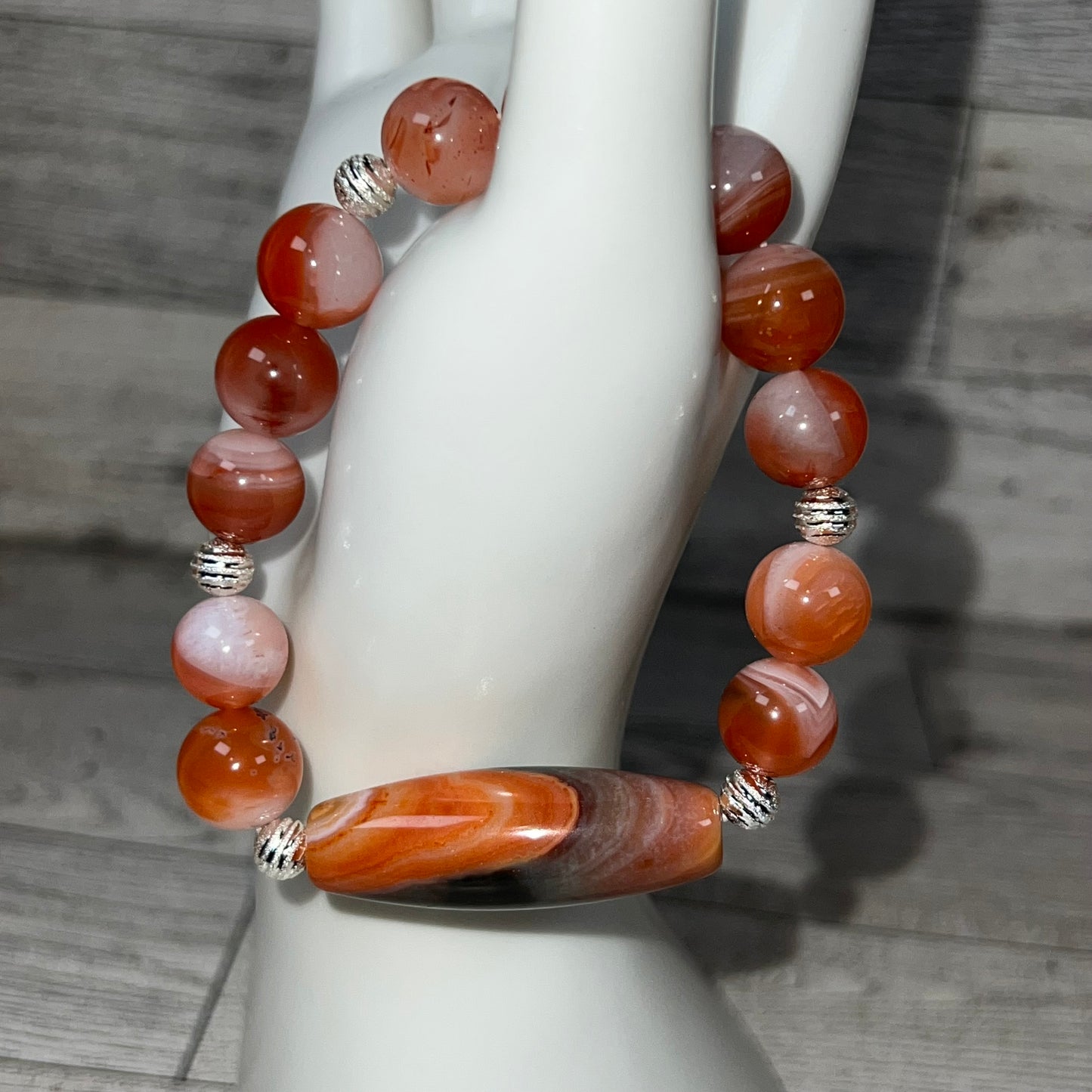 Nanhong and Botswana Agate Stretch Bracelet