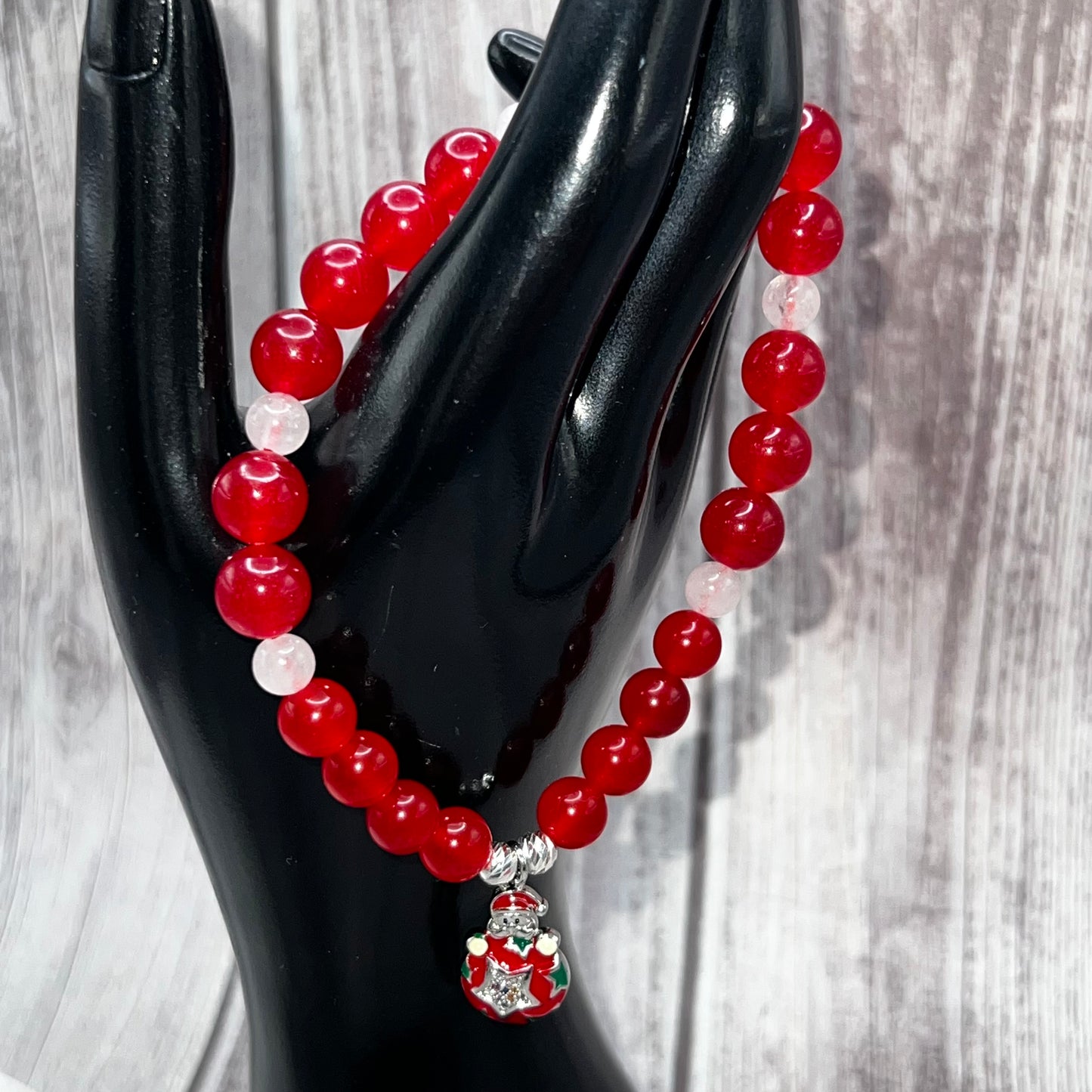 Red and White Bracelet with Ornament Charm