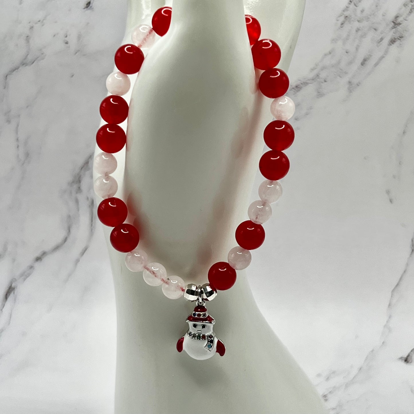 Jade and Chalcedony Snowman Charm Bracelet