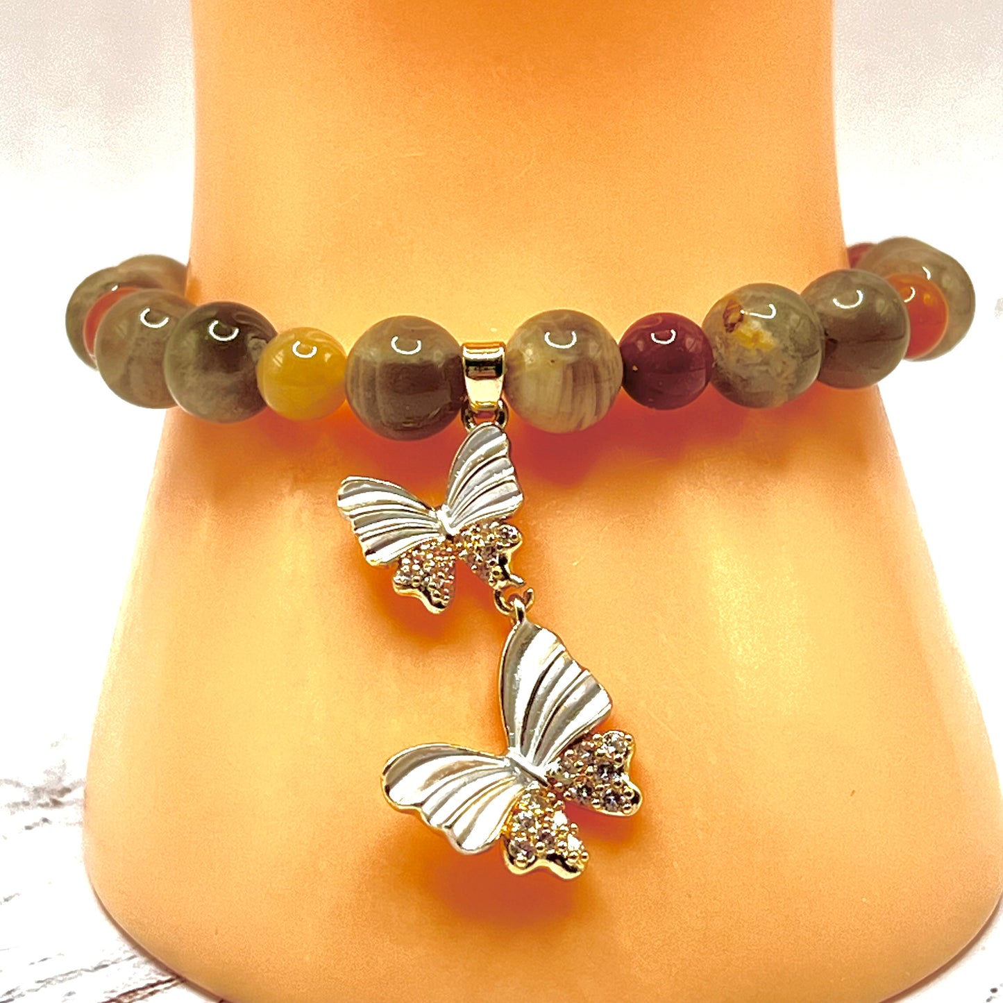 Polychrome Jasper Bracelet with Butterflies