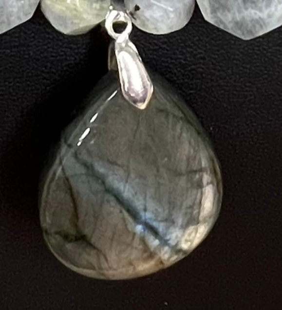 Flashy Faceted Labradorite Necklace with Purple Flash Pendant