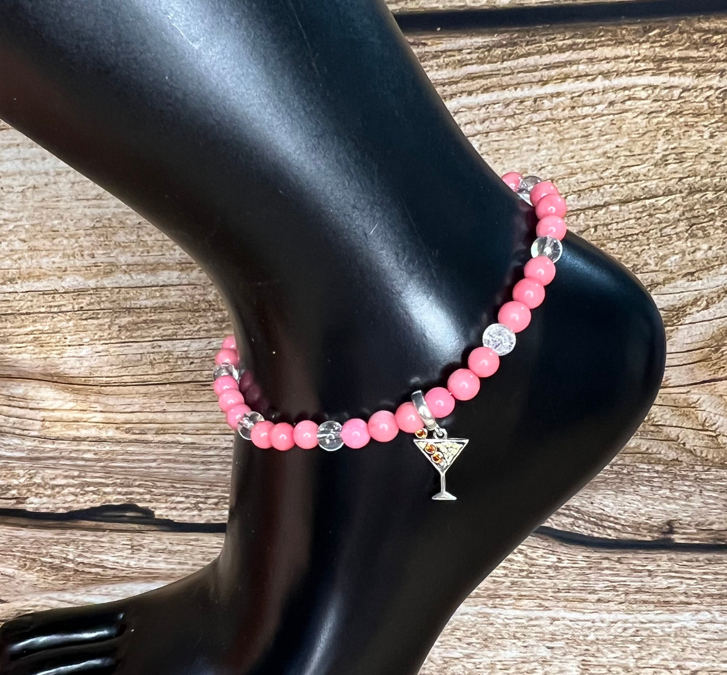 Gin or Vodka? Pink Aventurine Anklet with Martini Charm
