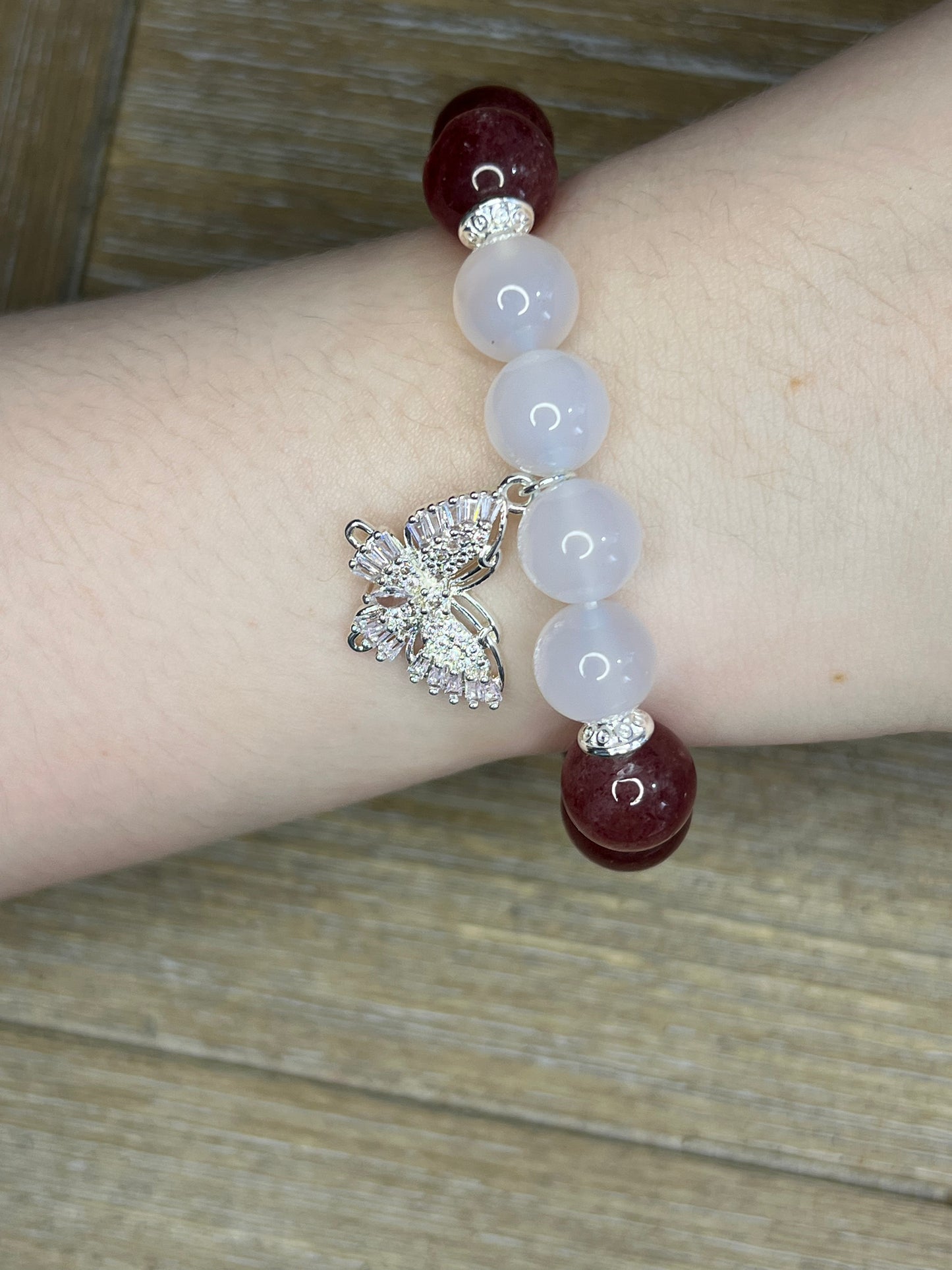 Strawberry Quartz w/Butterfly Charm