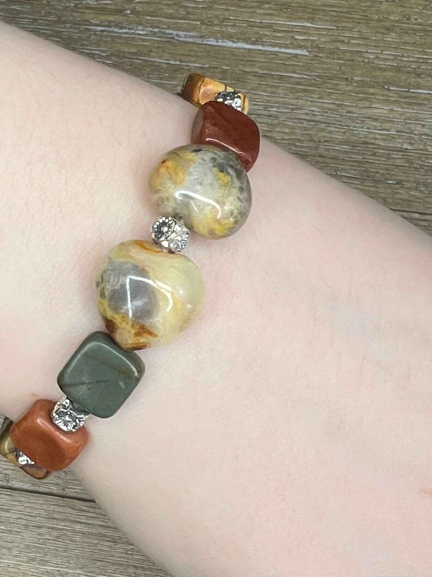 Picture Jasper with Agatized Coral Hearts Stretch Bracelet