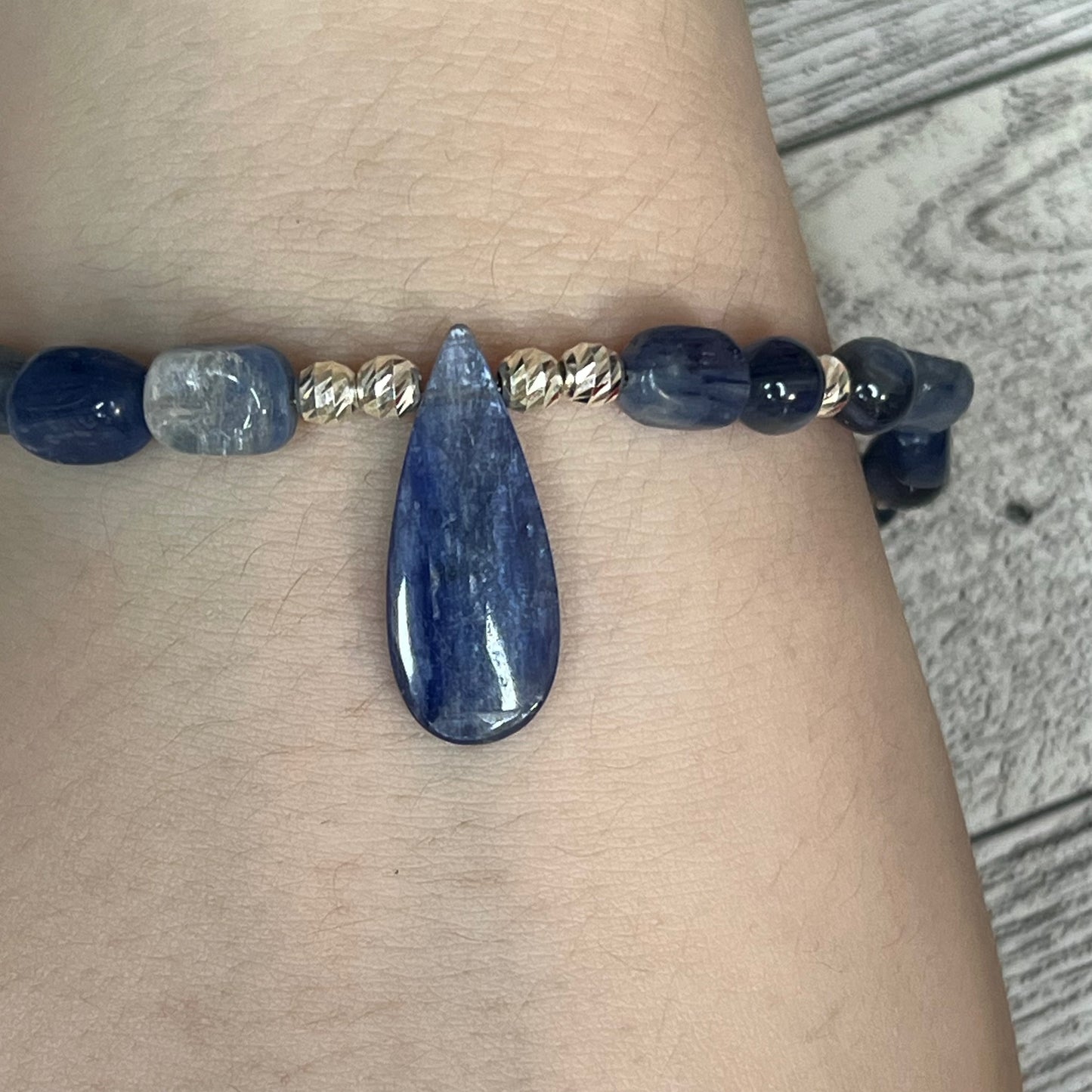 AAA Kyanite 8" Bracelet with Kyanite Teardrop