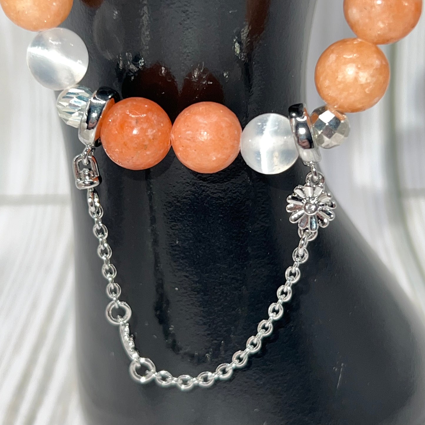 You're a Peach! Orange Calcite and Selenite Bracelet