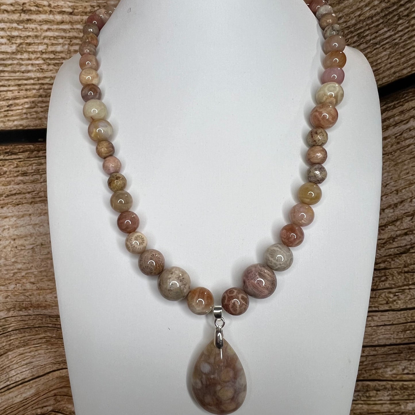 Agatized Coral Jade Necklace with Pendant