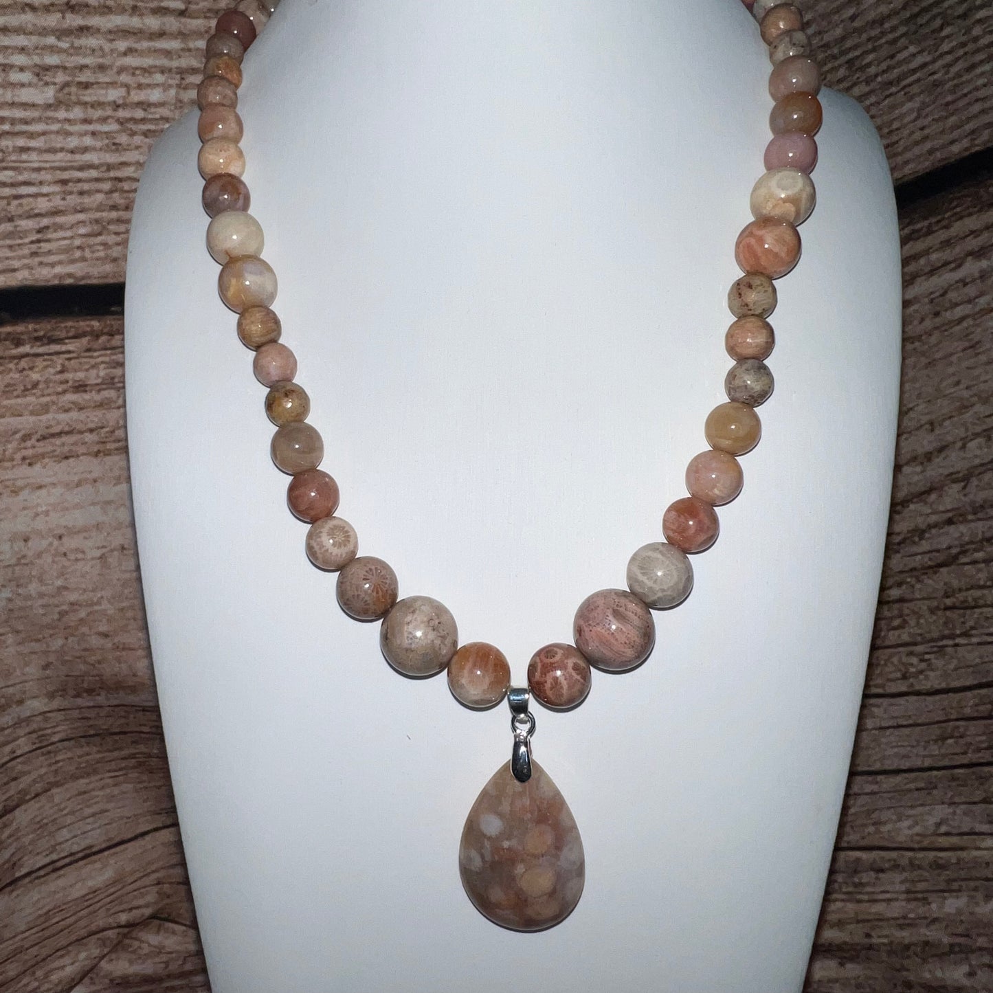 Agatized Coral Jade Necklace with Pendant
