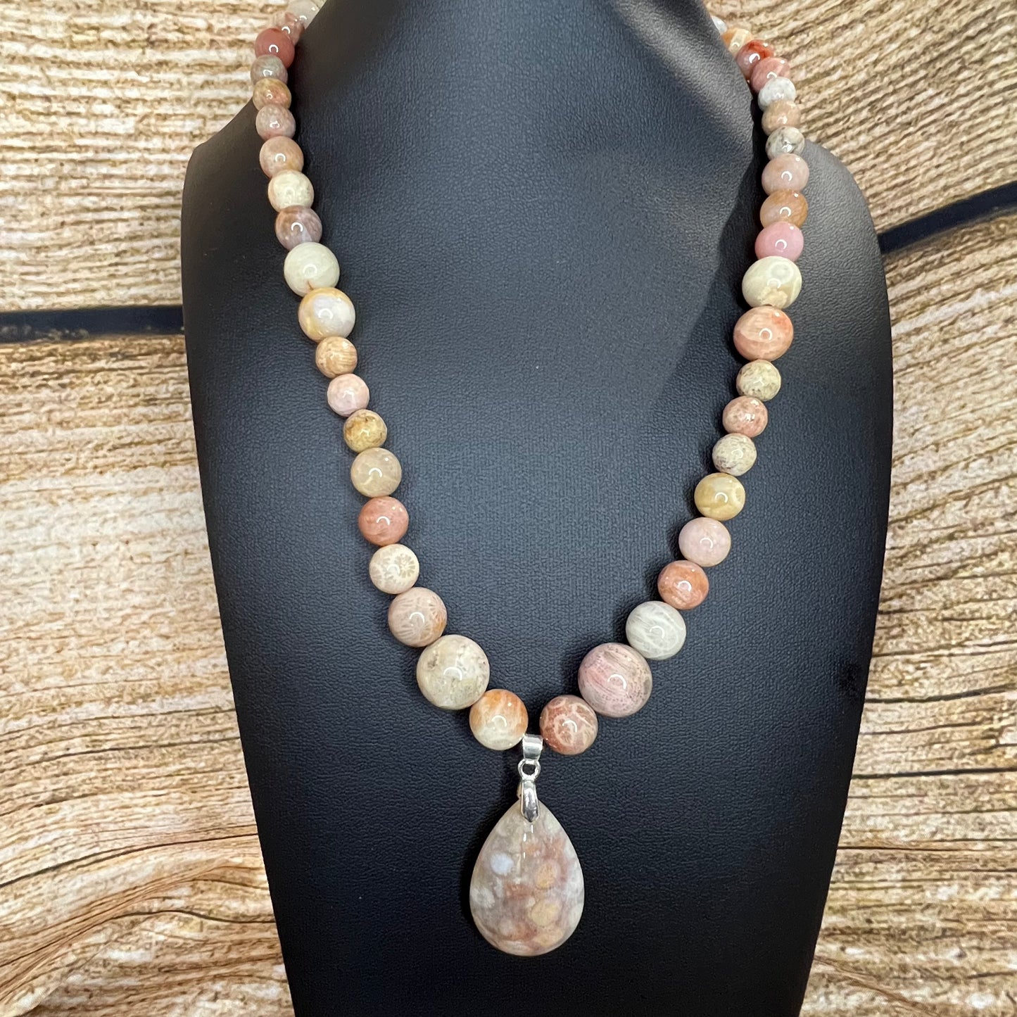Agatized Coral Jade Necklace with Pendant
