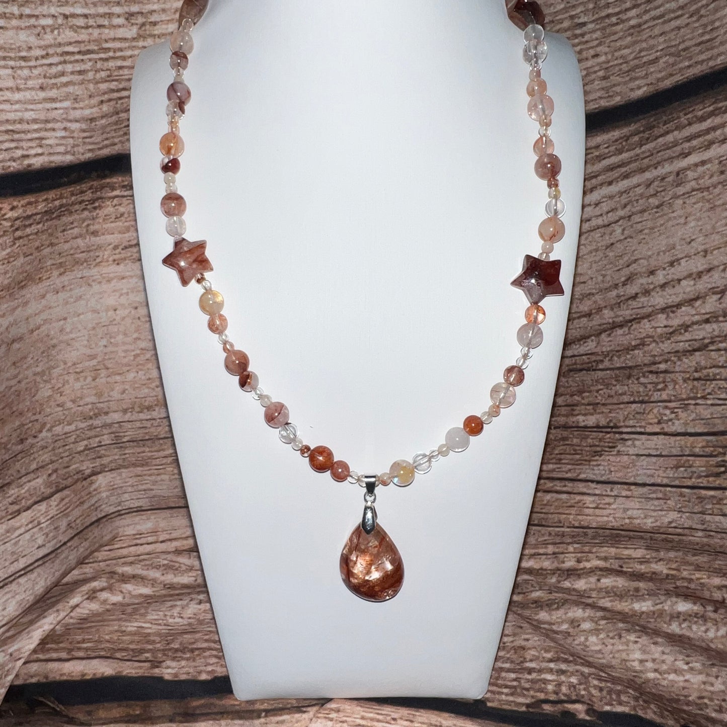 Fire Agate Necklace with pendant and stars