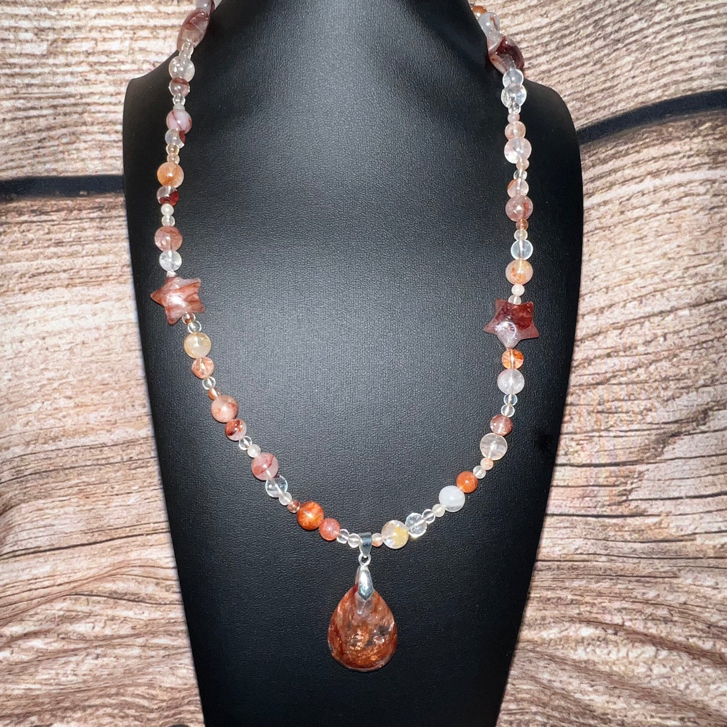 Fire Agate Necklace with pendant and stars