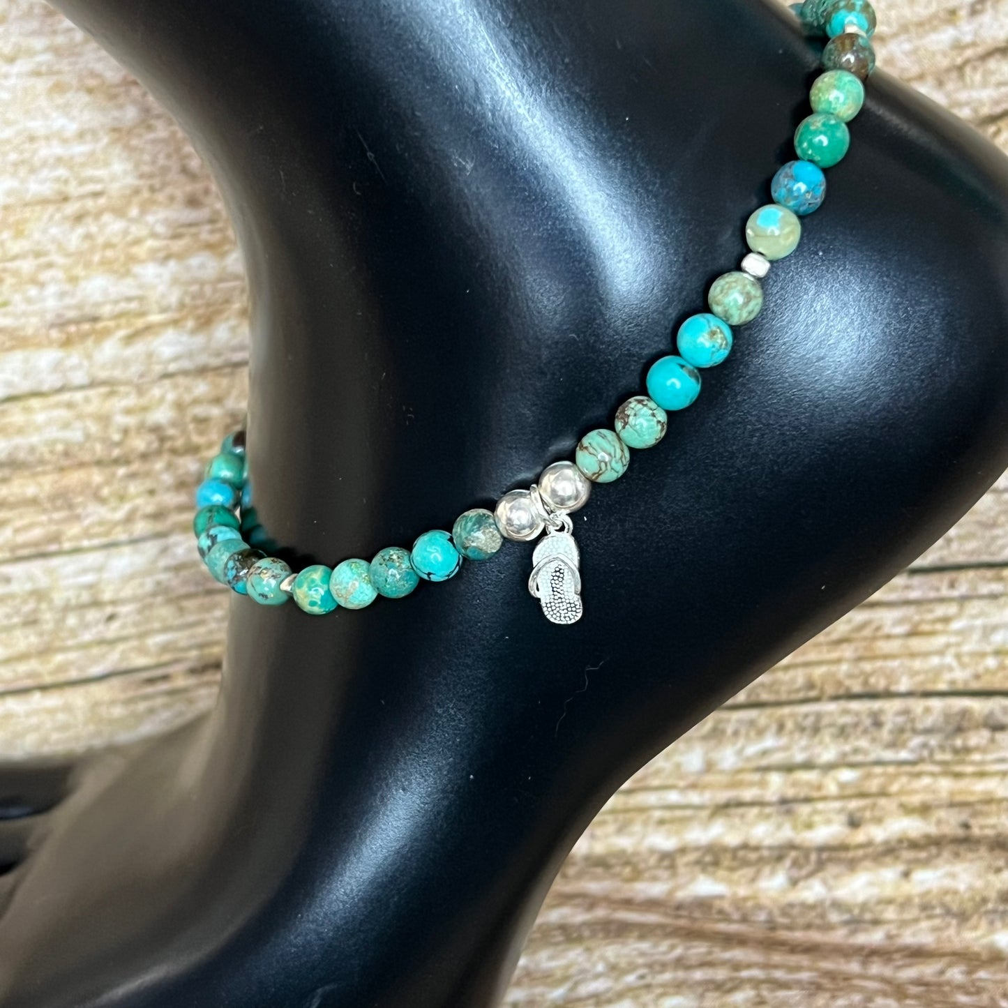 Travel to Africa Turquoise Beaded Anklet with Flip Flop Charm