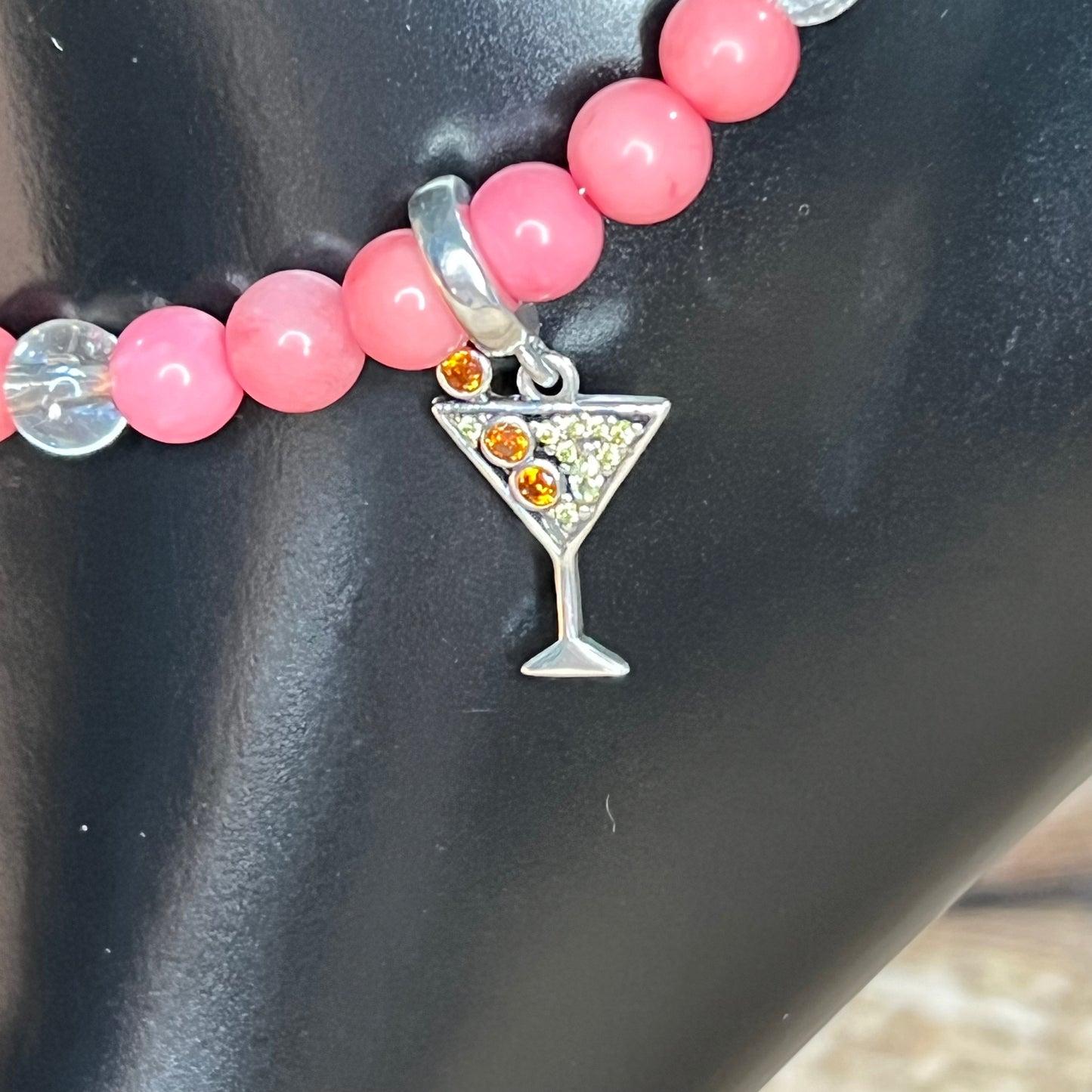 Gin or Vodka? Pink Aventurine Anklet with Martini Charm