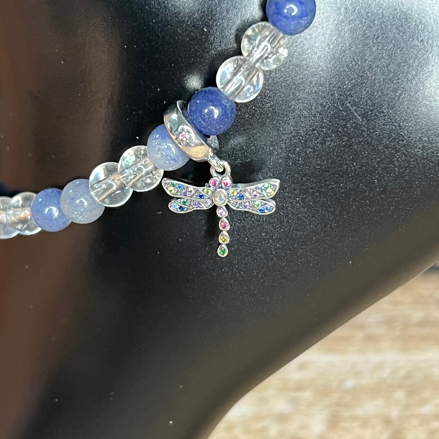 Don't Let Your Dragon Fly Away Blue Aventurine Anklet with Dragonfly Charm