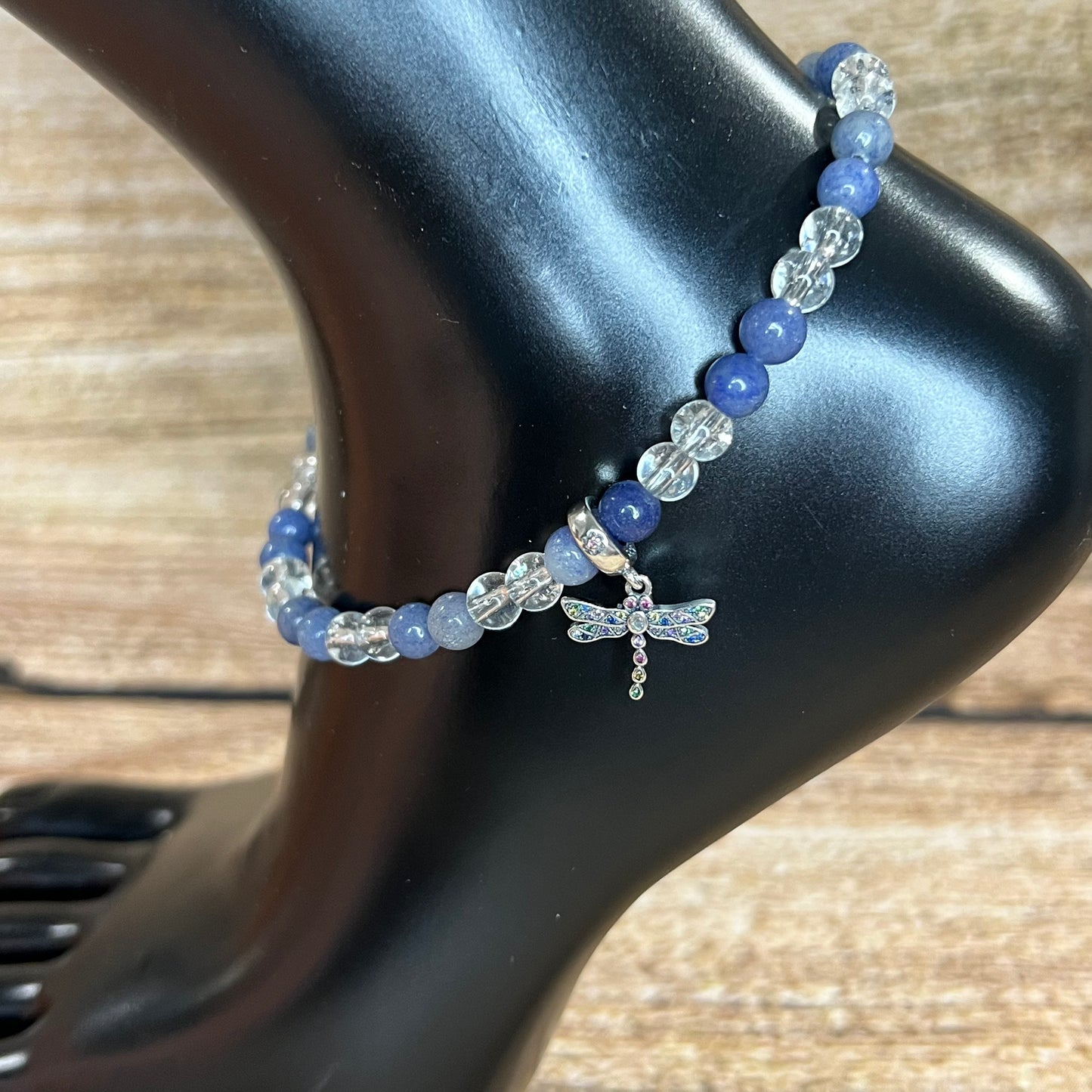 Don't Let Your Dragon Fly Away Blue Aventurine Anklet with Dragonfly Charm