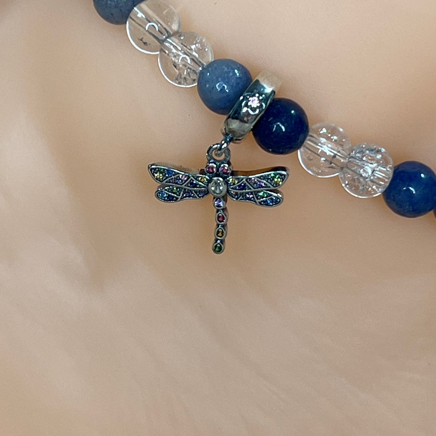Don't Let Your Dragon Fly Away Blue Aventurine Anklet with Dragonfly Charm