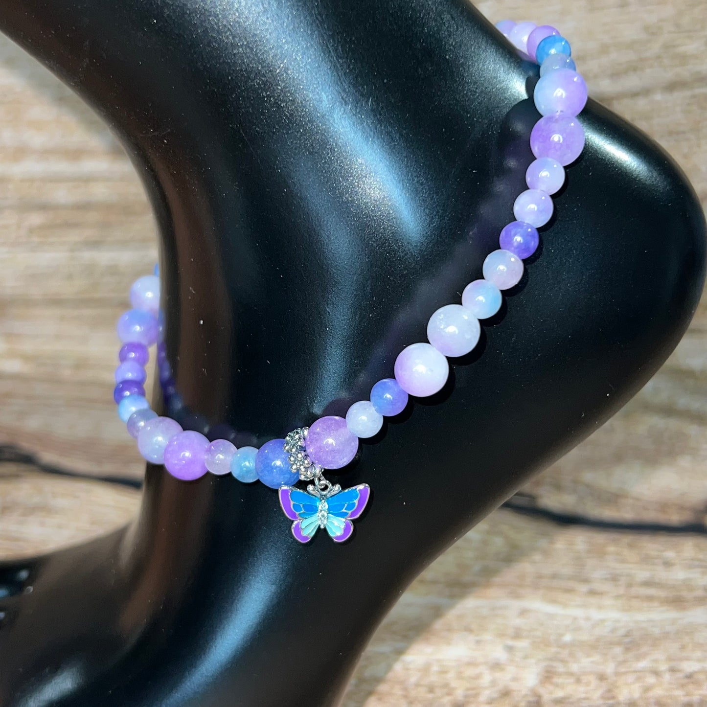 Glowingly Pretty Purple Jade Anklet with Illuminating Butterfly Charm