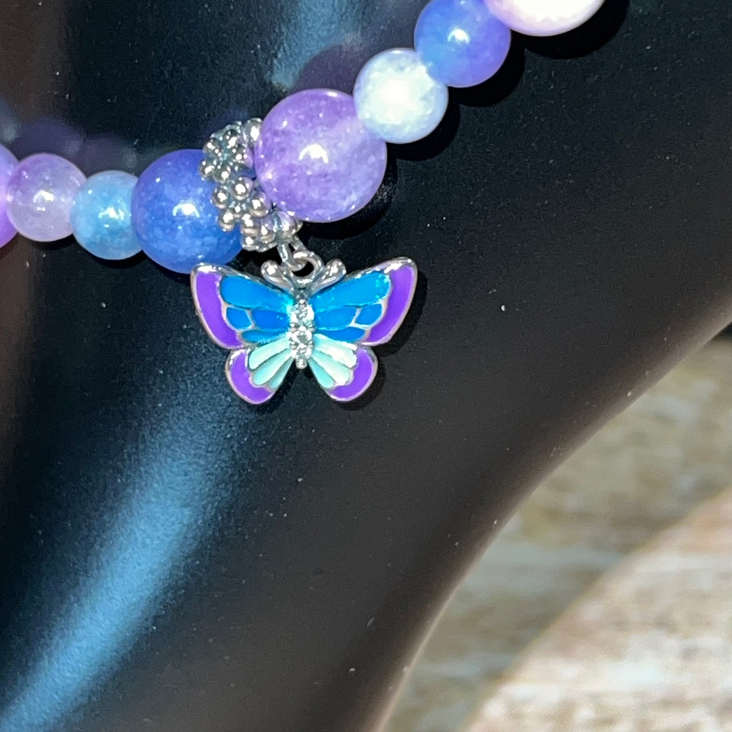 Glowingly Pretty Purple Jade Anklet with Illuminating Butterfly Charm