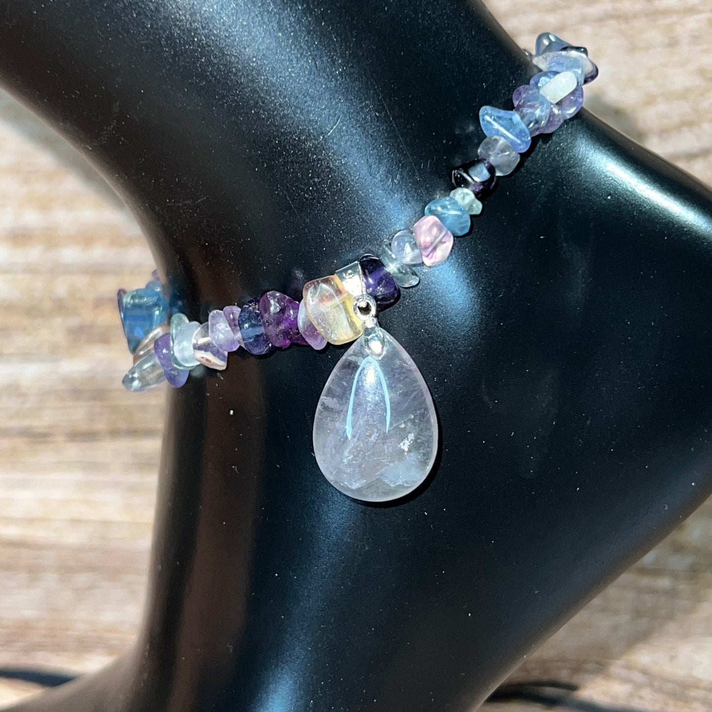 Colorful Fluorite Anklet with Fluorite Pendant