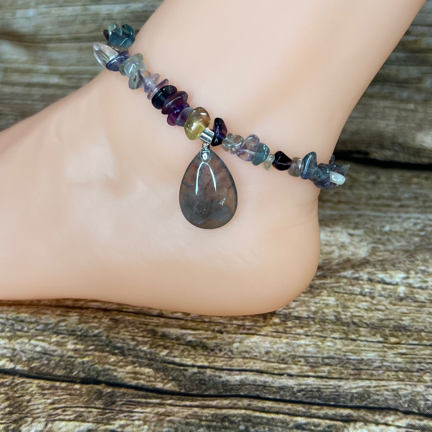 Colorful Fluorite Anklet with Fluorite Pendant