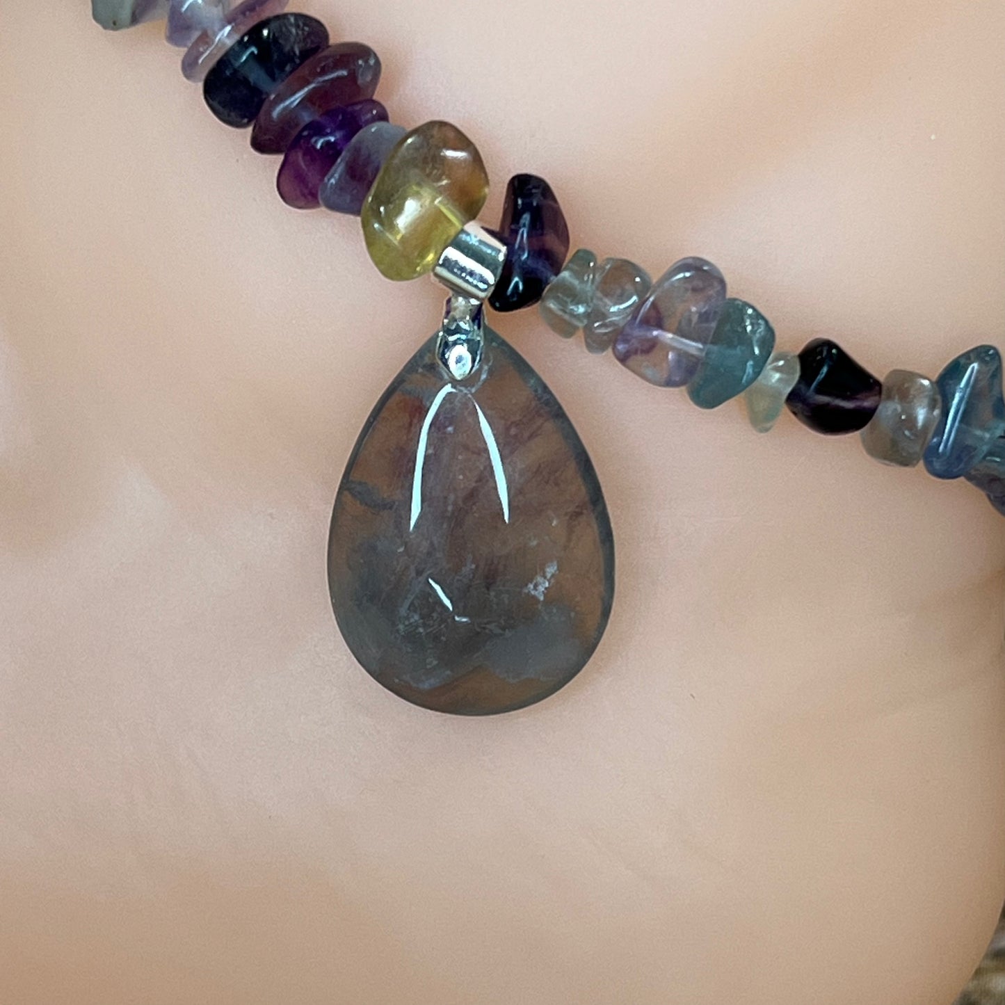 Colorful Fluorite Anklet with Fluorite Pendant