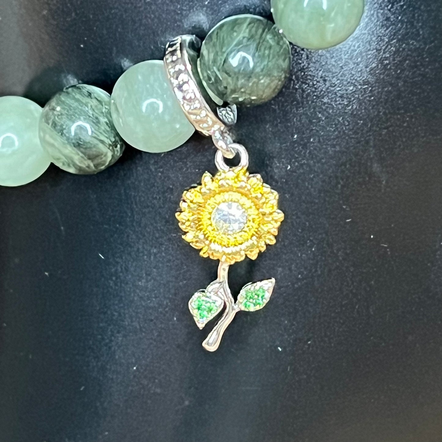 Grow with Me Green Grass Agate Anklet with Sunflower Charm
