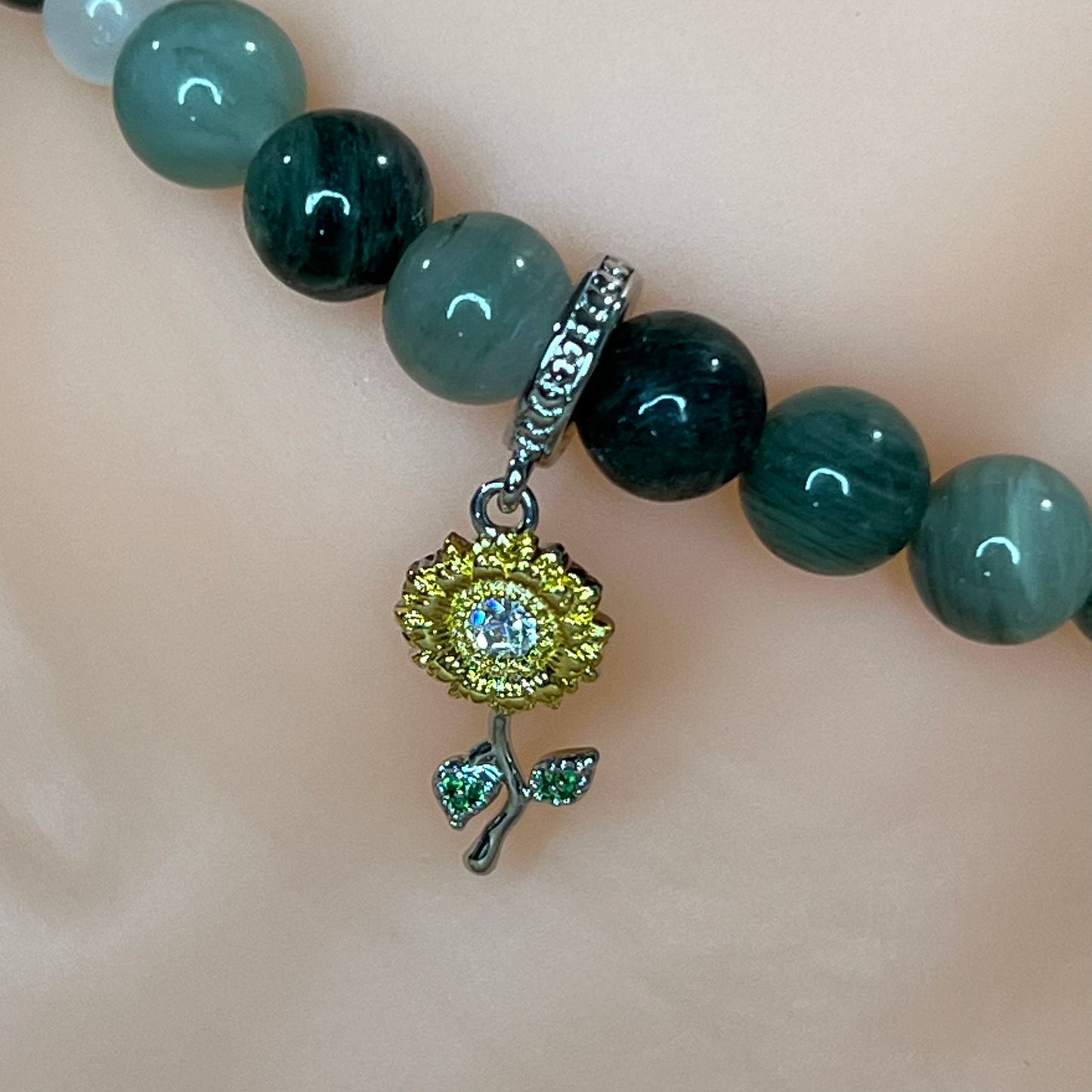 Grow with Me Green Grass Agate Anklet with Sunflower Charm