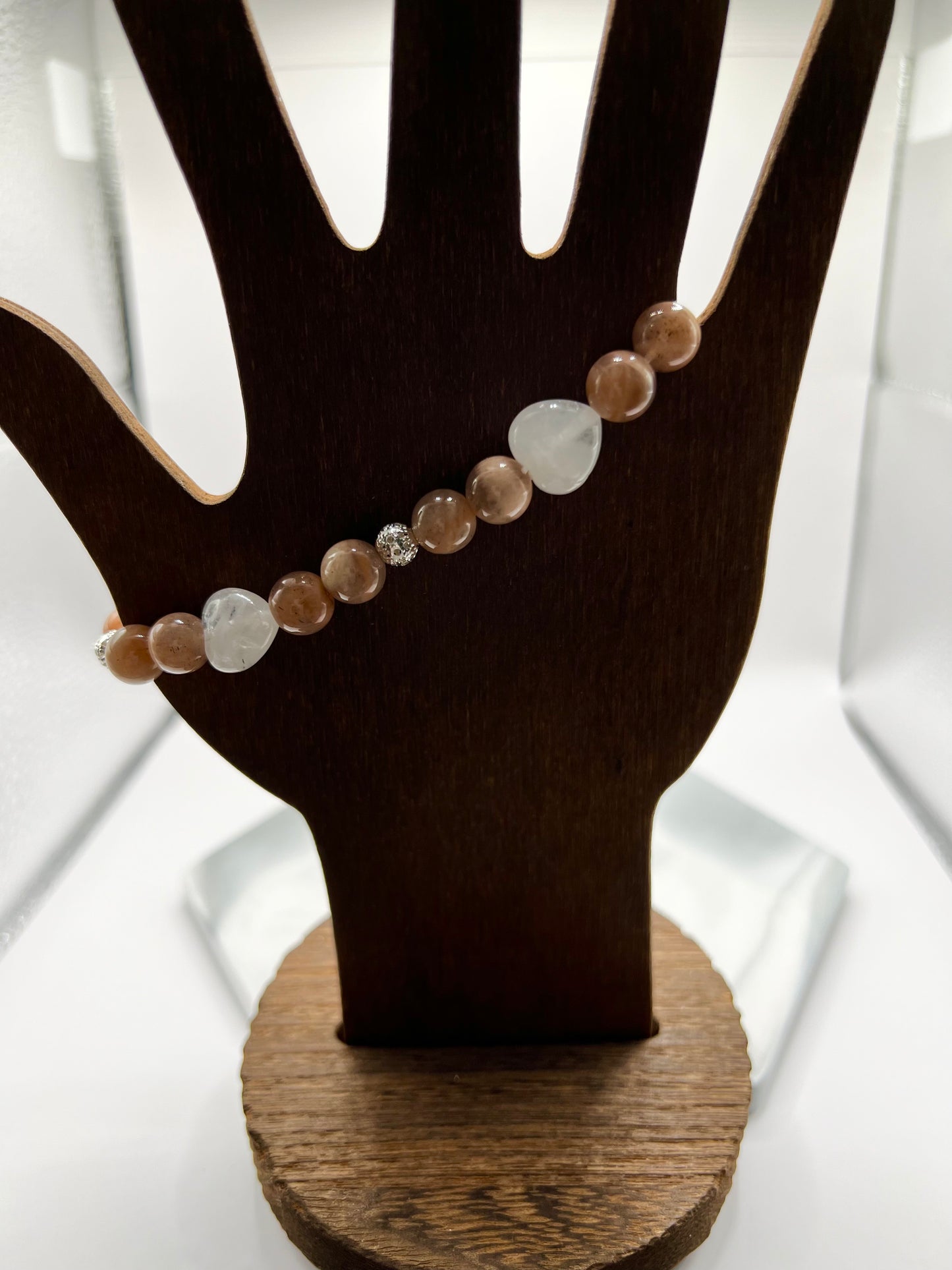 Peach Moonstone and Hearts Bracelet
