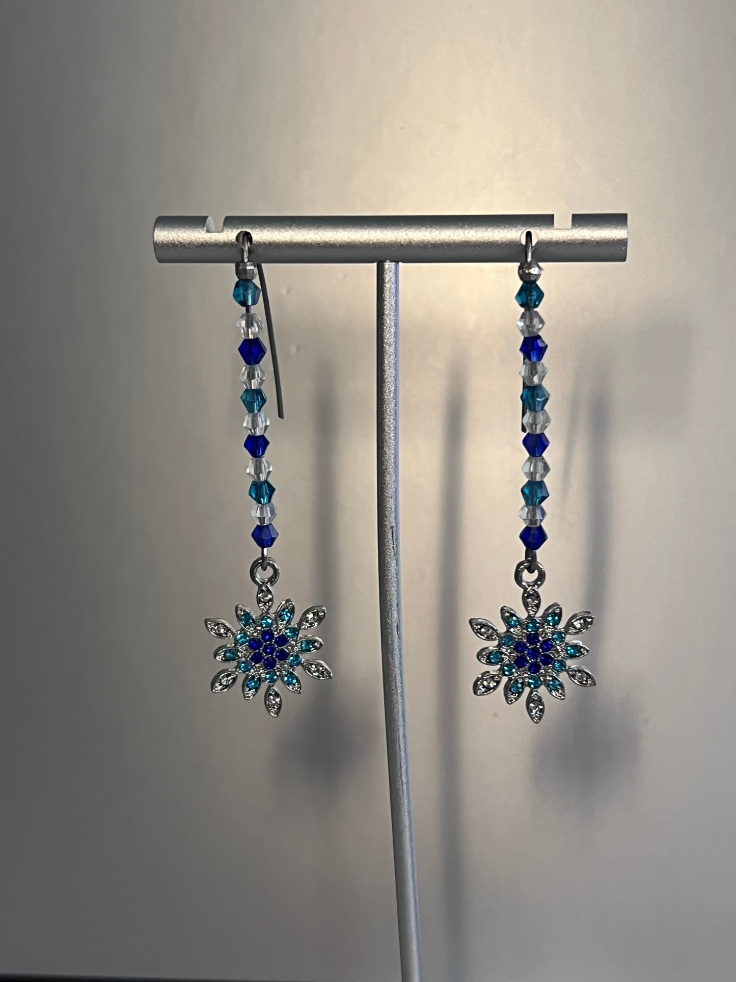 Blue Sparkly Snowflake Earrings