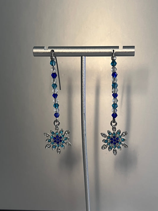 Blue Sparkly Snowflake Earrings