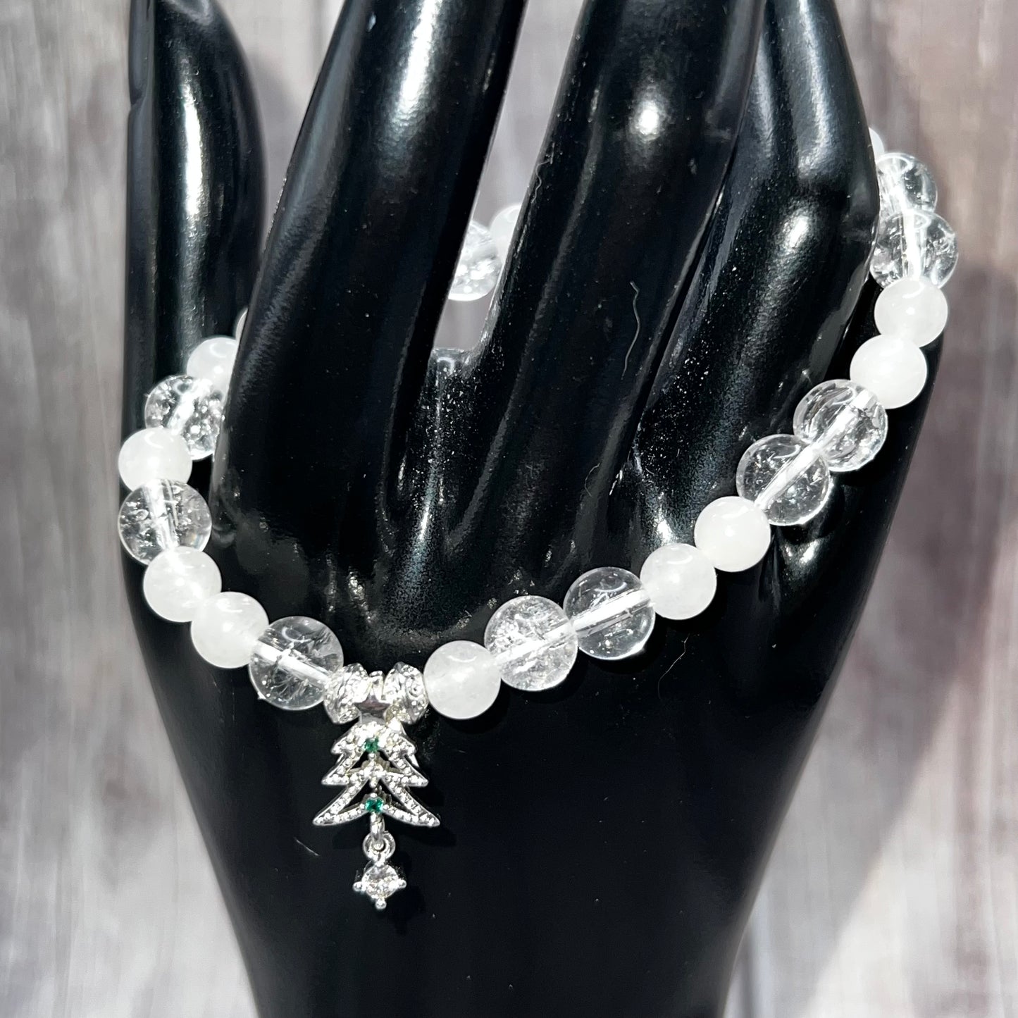 White Jade Bracelet with Tree Charm