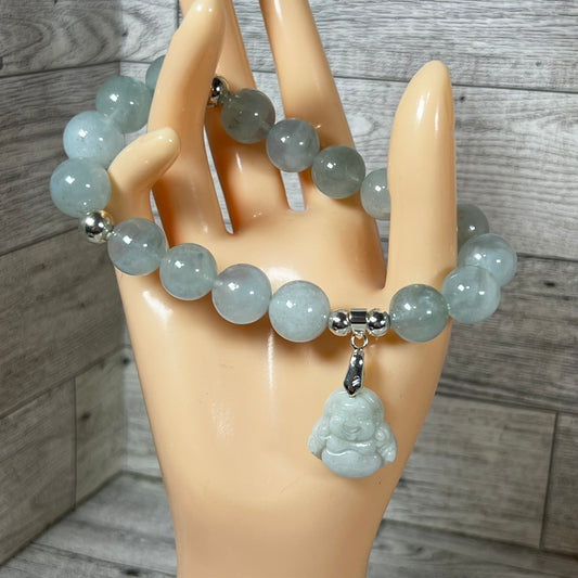 Aquamarine Stretch Bracelet With Jade Charm