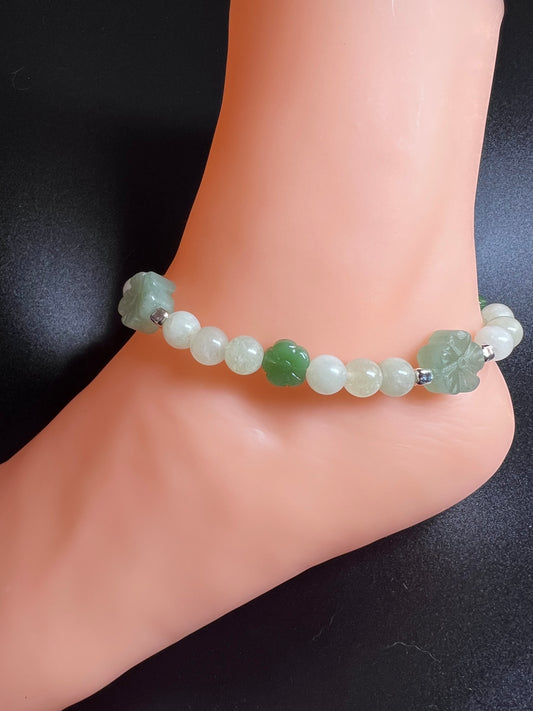 Flowery Green Jade Anklet