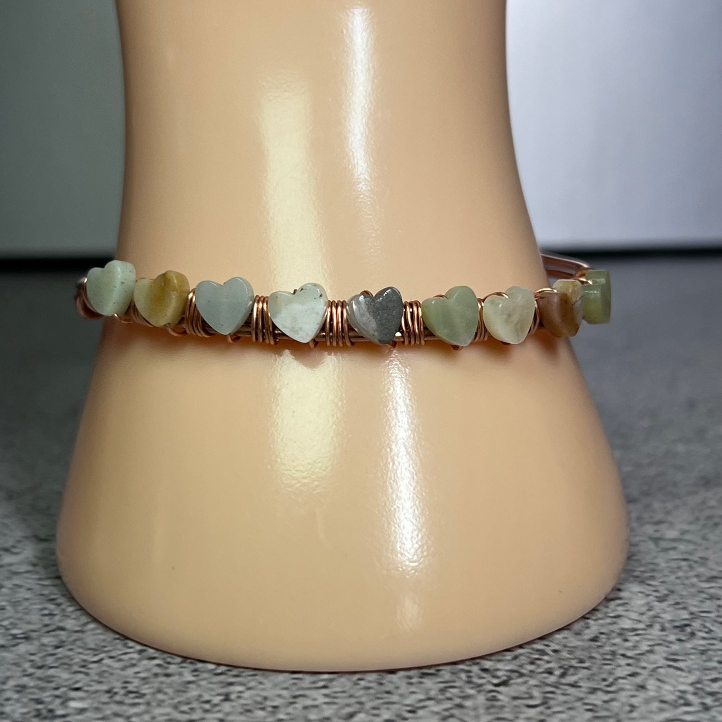 Copper Bangle with Amazonite Hearts