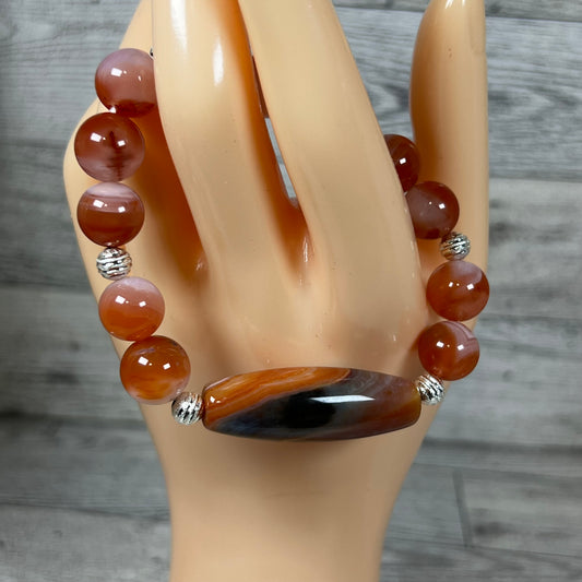 Nanhong and Botswana Agate Stretch Bracelet