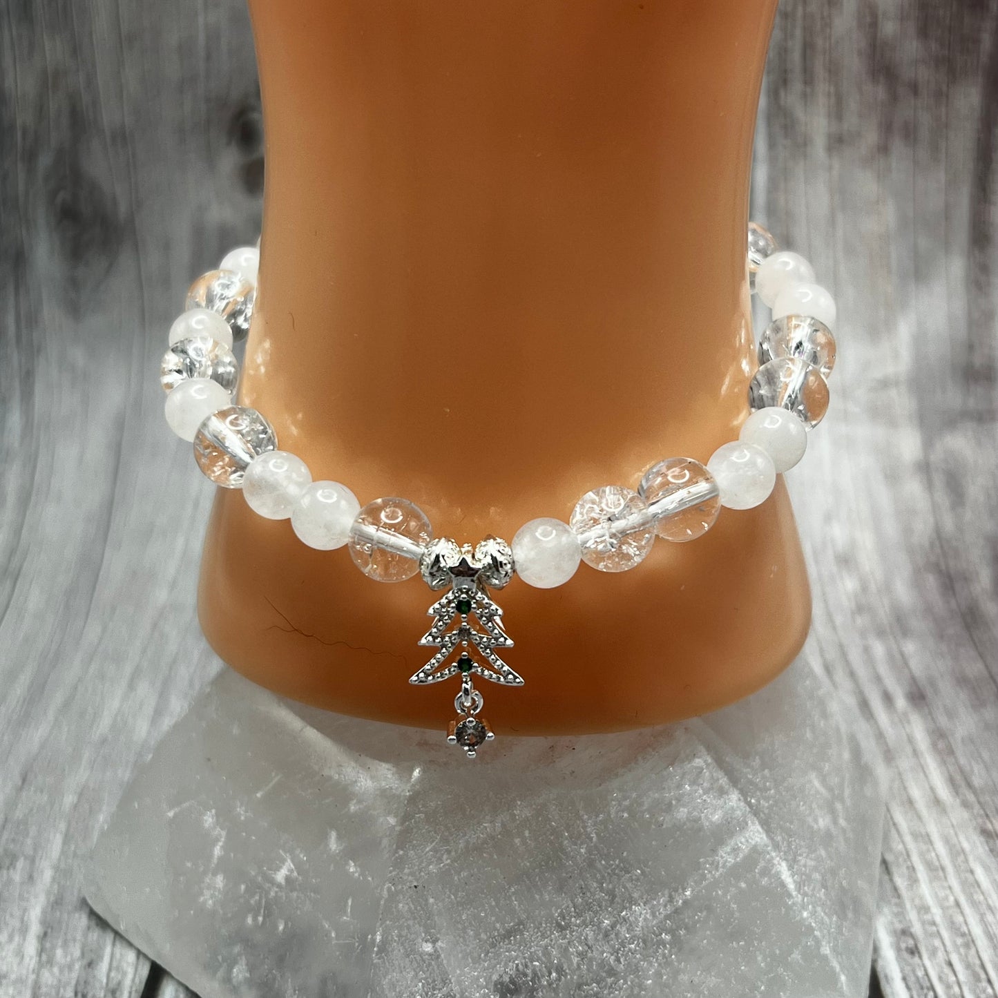 White Jade Bracelet with Tree Charm