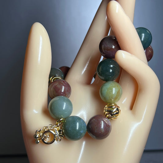 Polychrome Jasper with Lucky Moneybag Stretch Bracelet