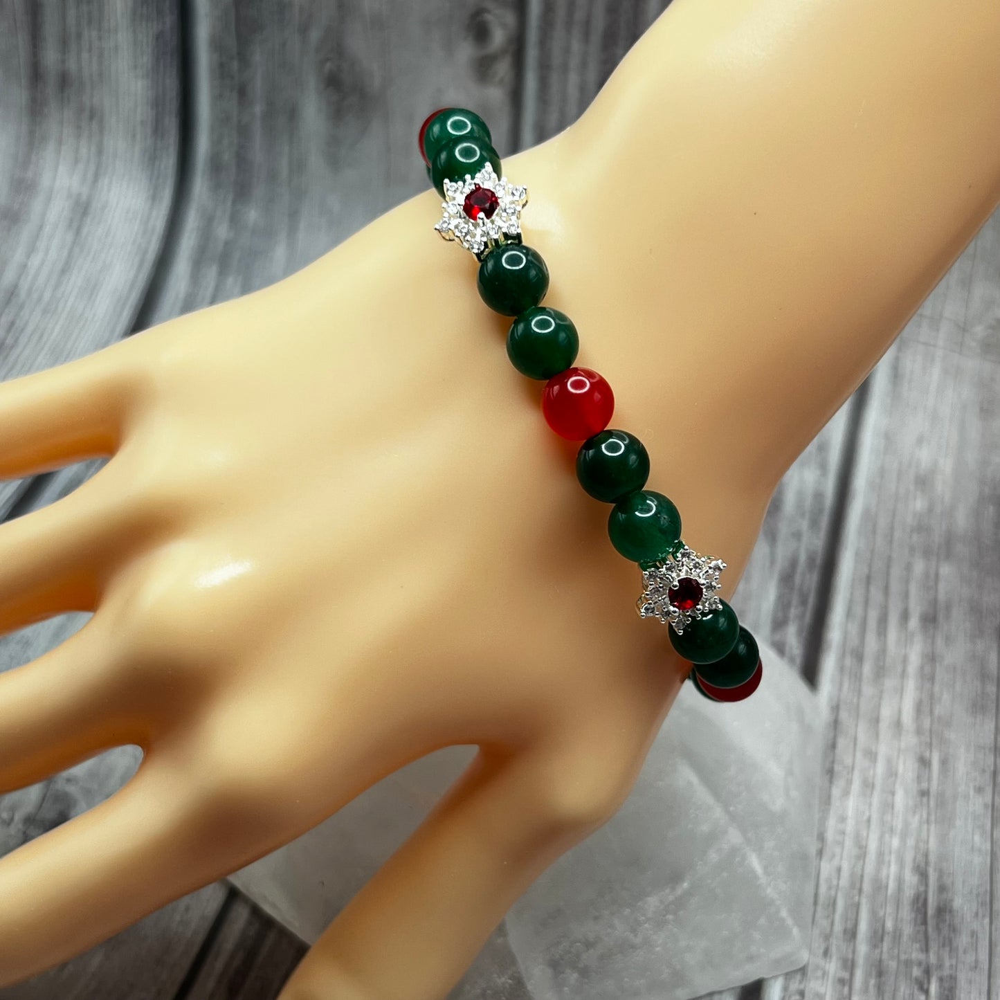 Sparkly Red and White Stars Chalcedony Bracelet