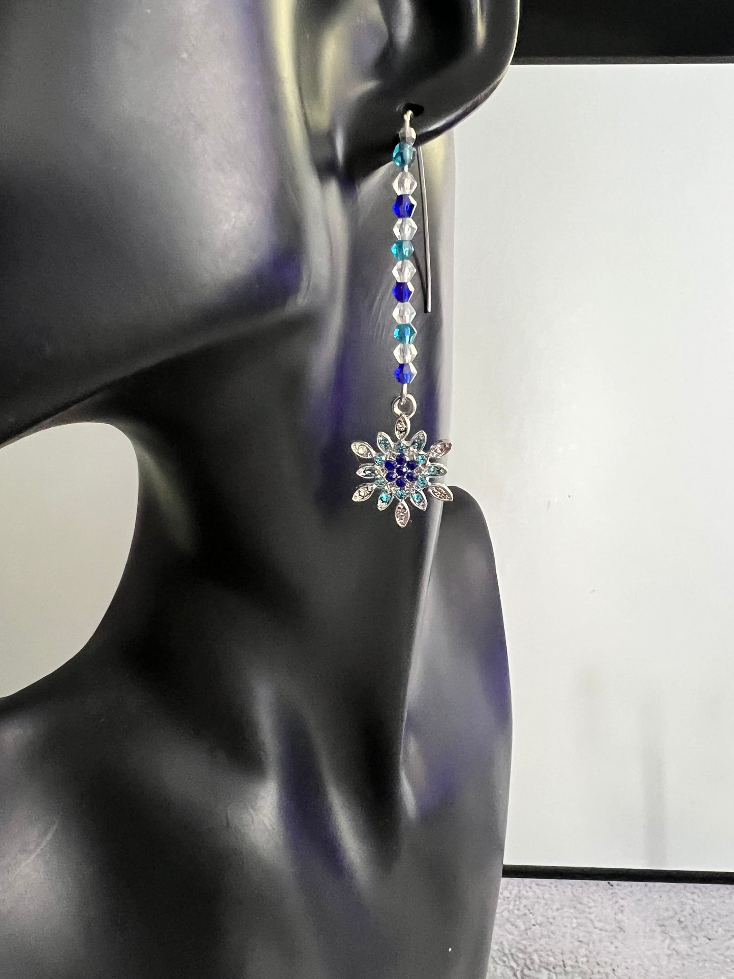 Blue Sparkly Snowflake Earrings