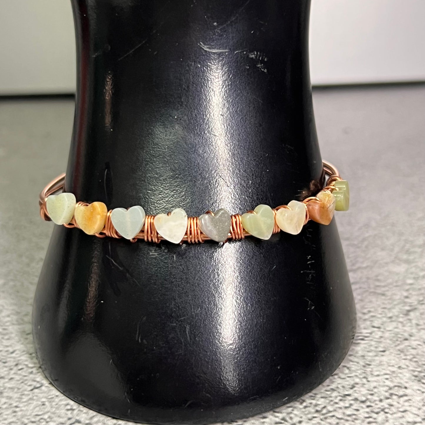 Copper Bangle with Amazonite Hearts