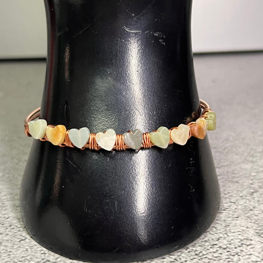 Copper Bangle with Amazonite Hearts