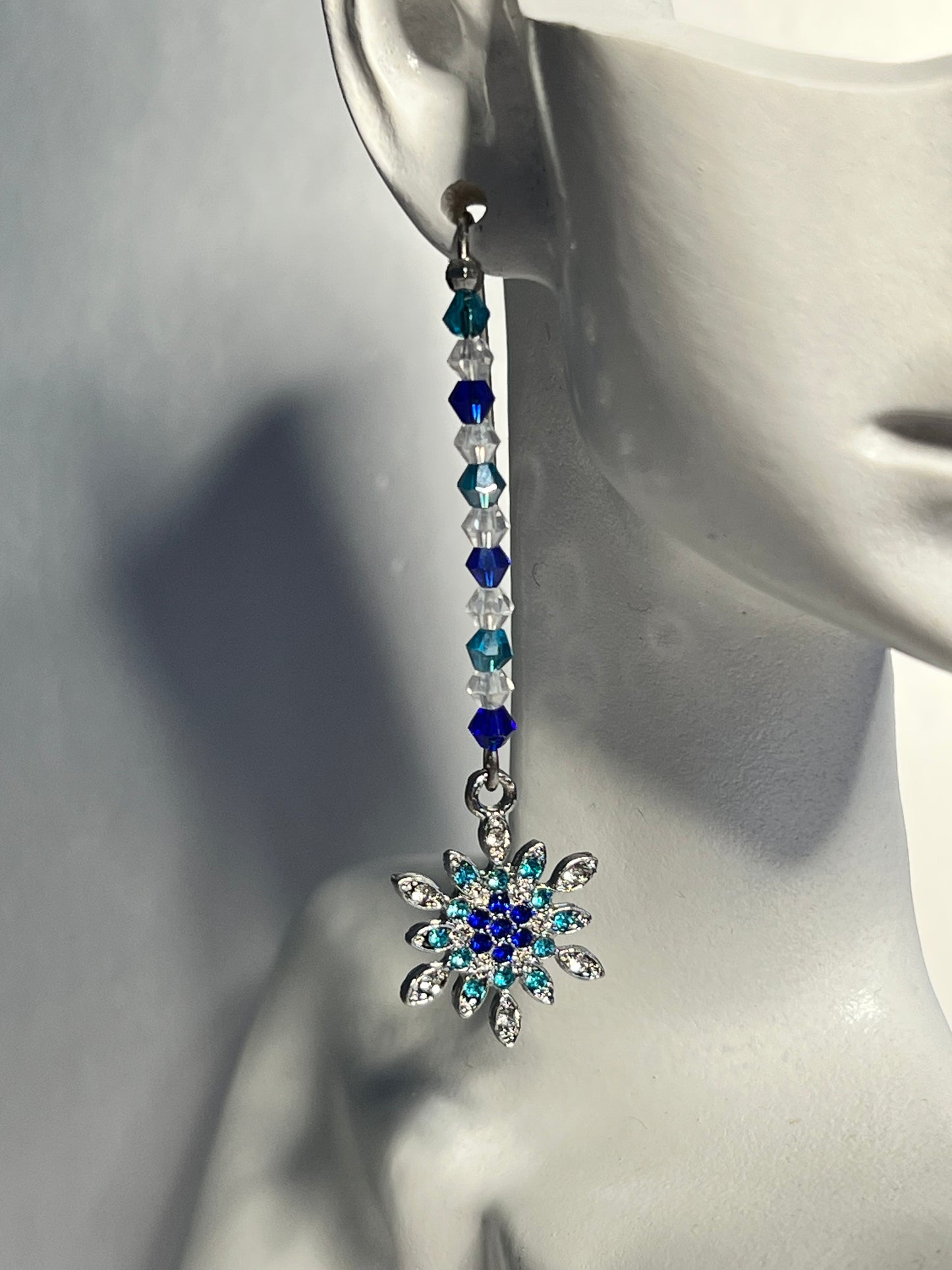 Blue Sparkly Snowflake Earrings