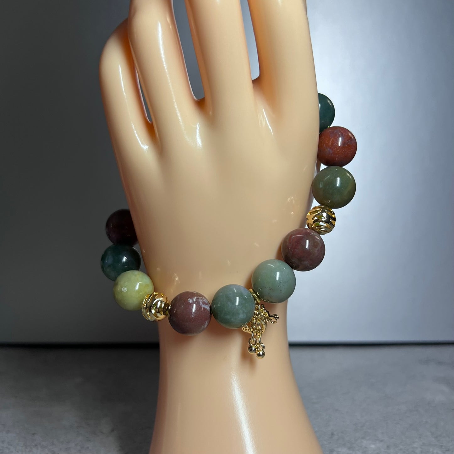 Polychrome Jasper with Lucky Moneybag Stretch Bracelet