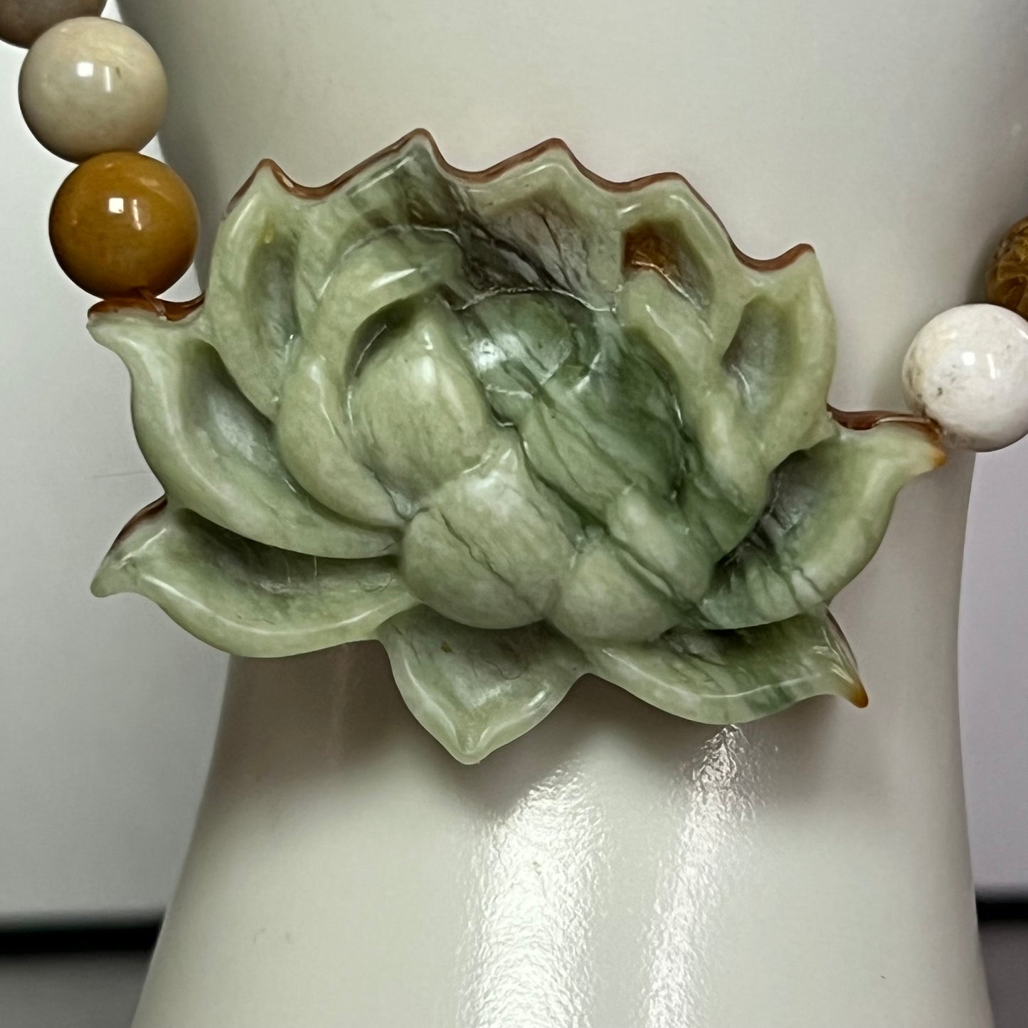 Carved Jade Lotus Flower Stretch Bracelet