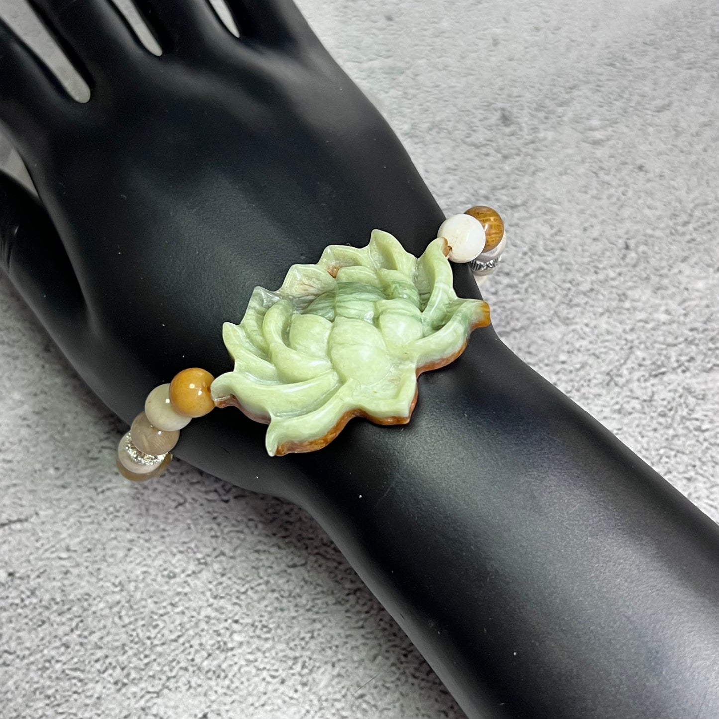 Carved Jade Lotus Flower Stretch Bracelet
